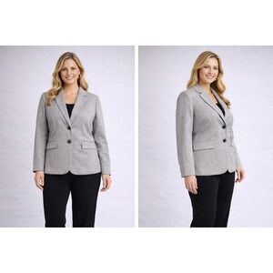 Le Suit Womens Blazer Jacket Gray Textured Career Notch Classic Office Medium